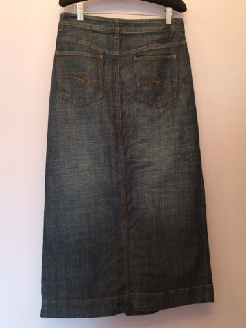 ESCADA SPORT BLUE DENIM OLEATED FRONT LONG SKIRT SIZE 40 UK 12 - Whispers Dress Agency - Womens Skirts - 2