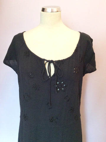 Ghost Black Scoop Neck Embroidered Dress Size M - Whispers Dress Agency - Sold - 2