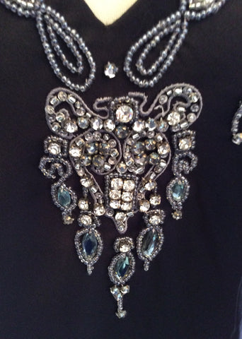 KAREN MILLEN BLACK EMBROIDERED & JEWEL TRIM LOW BACK COCKTAIL DRESS SIZE 10 - Whispers Dress Agency - Womens Dresses - 3