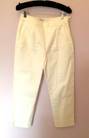 LK BENNETT WHITE COTTON CROP TROUSERS SIZE 10 - Whispers Dress Agency - Womens Trousers - 1