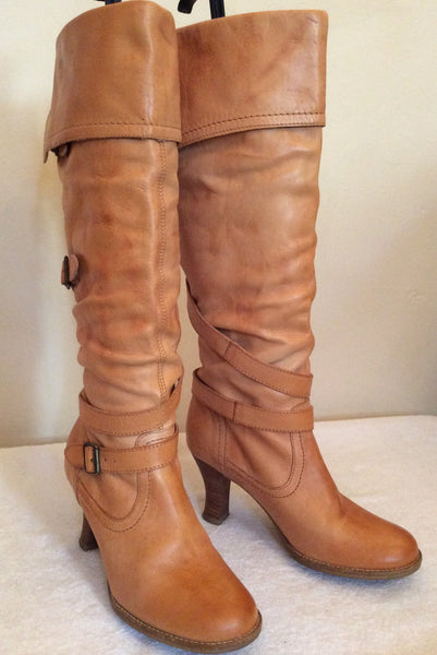 Topshop Caramel Leather Buckle Strap Trim Boots Size 3.5/36 - Whispers Dress Agency - Womens Boots - 1