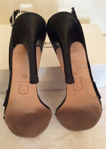 LK Bennett Black Snakeskin Leather & Satin Sandals Size 6/39 - Whispers Dress Agency - Womens Sandals - 5