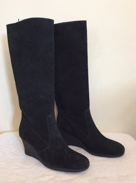 Brand New Marks & Spencer Black Suede Wedge Heel Boots Size 8/42 - Whispers Dress Agency - Sold - 1
