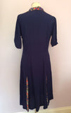 New Cath Kidston Dark Blue Floral Trim Tea Dress Size 12 - Whispers Dress Agency - Sold - 3