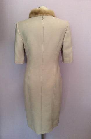 Escada Beige Wool Pencil Dress With Mink Fur Collar Size 38, UK 10 - Whispers Dress Agency - Sold - 4