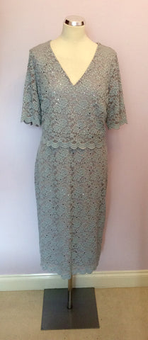 BRAND NEW PER UNA SILVER GREY LACE SPECIAL OCCASION DRESS SIZE 20 - Whispers Dress Agency - Sold - 1
