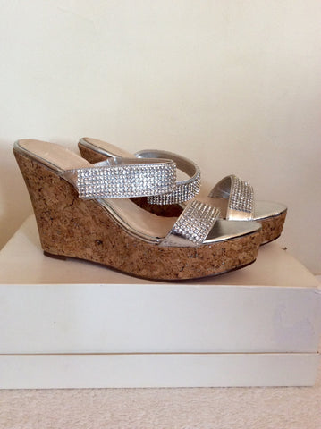 Brand New Moda In Pelle Silver Diamanté Wedge Platform Mules Size 6/39 - Whispers Dress Agency - Sold - 2