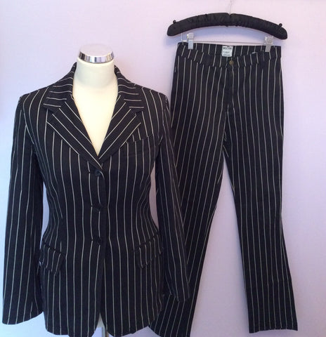 Moschino Jeans Black & White Pinstripe Trouser Suit Size 10/12 - Whispers Dress Agency - Sold - 1