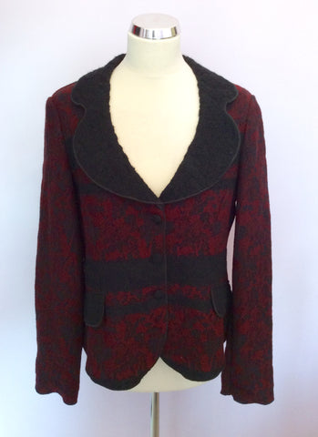 Aria Dark Red & Black Wool Blend Jacket Size 14 - Whispers Dress Agency - Womens Coats & Jackets - 1