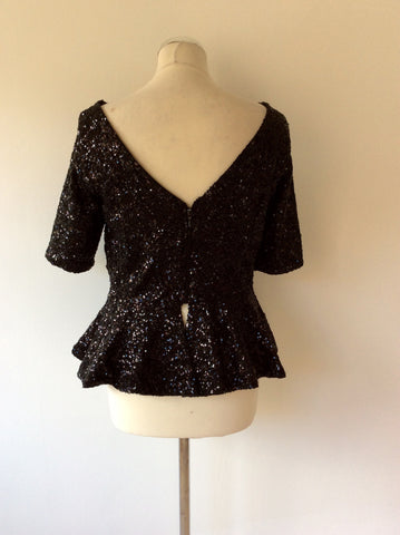 THE PRETTY DRESS COMPANY BLACK SEQUINNED PEPLUM TOP SIZE 16 - Whispers Dress Agency - Sold - 4