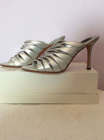 Calvin Klein Silver Leather Strappy Slip On Heeled Mules Size 7/40 - Whispers Dress Agency - Sold - 3