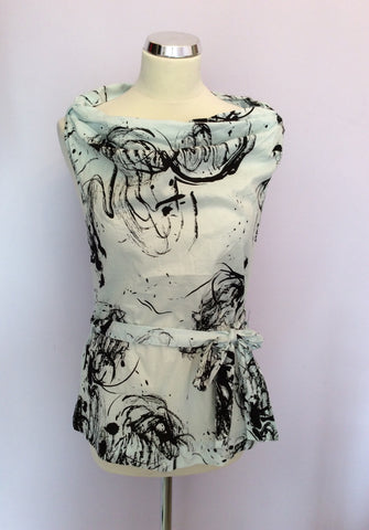 BRAND NEW FULL CIRCLE ICE CREAM & BLACK PRINT BELTED TOP SIZE 8/XS - Whispers Dress Agency - Womens Tops - 1