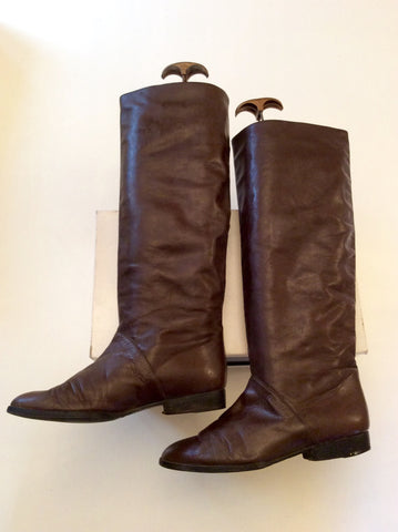 Vintage Jaeger Dark Brown Leather Knee High Boots Size 4/37 - Whispers Dress Agency - Sold - 2