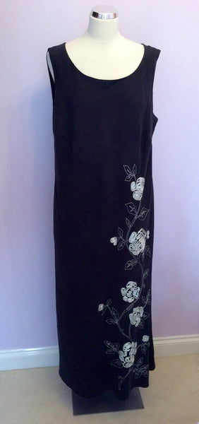 Ann Harvey Black & White Embroidery Silk & Linen Long Dress Size 22 - Whispers Dress Agency - Sold - 1