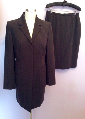 Planet Dark Brown Pinstripe Long Jacket & Skirt Suit Size 12 - Whispers Dress Agency - Womens Suits & Tailoring - 1