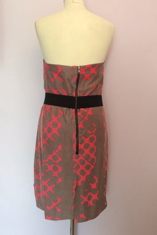 Reiss Pink & Brown Print Strapless Silk Eva Dress Size 14 - Whispers Dress Agency - Womens Dresses - 3