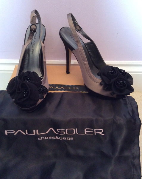 Brand New Paula Soler Brown & Black Satin Slingback Heels Size 4/37 - Whispers Dress Agency - Womens Heels - 1