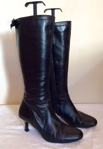 Duo Black Leather Bow Trim Knee High Boots Size 6/39 - Whispers Dress Agency - Sold - 3
