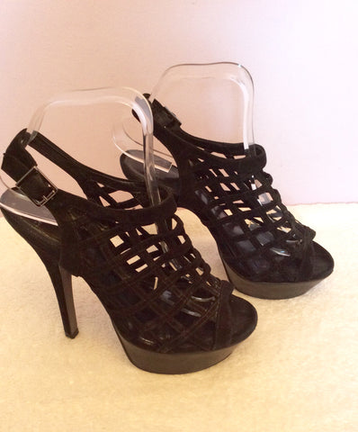 Carvela Black Suede Strappy Peeptoe Slingback Heels Size 5/38 - Whispers Dress Agency - Womens Heels - 1