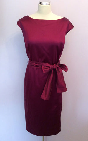 Coast Dark Red Wine Pencil Dress With Sash Belt Size 18 - Whispers Dress Agency - Sold - 1