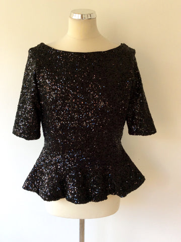 THE PRETTY DRESS COMPANY BLACK SEQUINNED PEPLUM TOP SIZE 16 - Whispers Dress Agency - Sold - 2