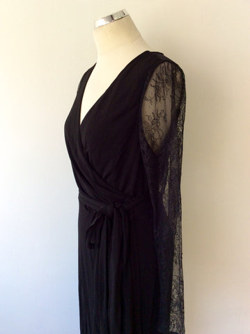 COAST BLACK LACE TRIM WRAP DRESS SIZE 16 - Whispers Dress Agency - Sold - 3