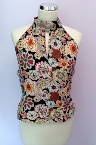 Gerard Darel Floral Print Silk Halterneck Top Size 42 UK 14 - Whispers Dress Agency - Sold - 1