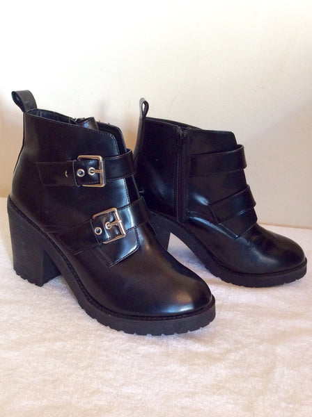 Brand New Schuh Black Buckle Trim Ankle Boots Size 6/40 - Whispers Dress Agency - Womens Boots - 1