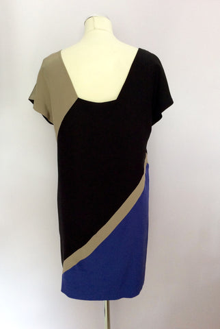 COAST BLACK,BLUE & MINK SILK SHIFT DRESS SIZE 12 - Whispers Dress Agency - Womens Dresses - 2