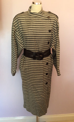 Vintage Jaeger Black & Ivory Check Wool Coat / Dress Size 12 - Whispers Dress Agency - Womens Vintage - 1