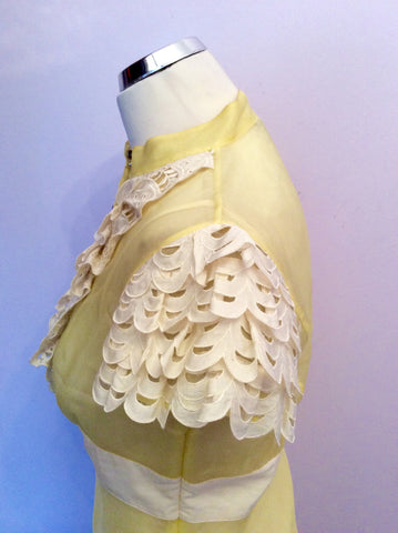 KAREN MILLEN YELLOW SILK & IVORY TRIM TOP SIZE 10 - Whispers Dress Agency - Sold - 2