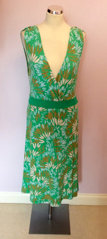 MONSOON GREEN PRINT V NECKLINE SUMMER DRESS SIZE 16 - Whispers Dress Agency - Womens Dresses - 1