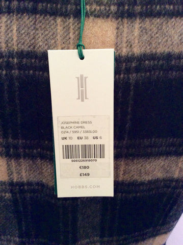 Brand New Hobbs Black & Camel Check Wool Blend Josephine Dress Size 10 - Whispers Dress Agency - Sold - 3
