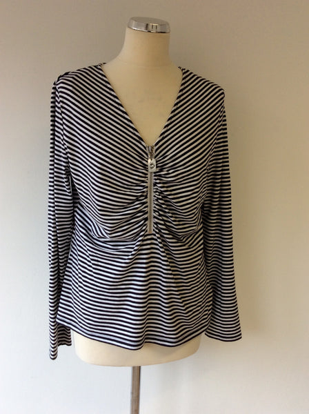 MICHAEL KORS BLACK & WHITE STRIPED ZIP FRONT TOP SIZE L - Whispers Dress Agency - Sold - 1