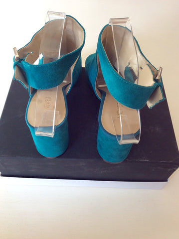 Brand New Nine West Turquoise Suede Peeptoe Ankle Strap Heels Size 7.5/41 - Whispers Dress Agency - Sold - 3