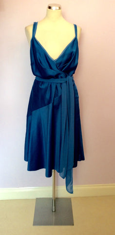 Amanda Wakeley Elements Blue Satin Wrap Style Dress Size 16 - Whispers Dress Agency - Womens Dresses - 1