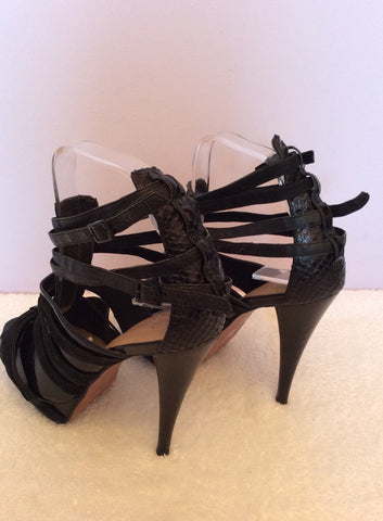 Kurt Geiger Black Patent & Suede Strappy Peeptoe Heels Size 6/39 - Whispers Dress Agency - Sold - 4