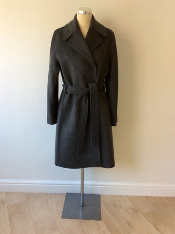 JAEGER GREY WOOL & CASHMERE DOUBLE BREASTED BELTED KNEE LENGTH COAT SIZE 12 - Whispers Dress Agency - Sold - 1