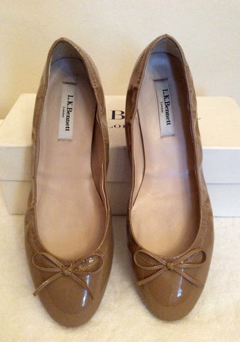 LK Bennett Taupe 'Suki' Patent Leather Ballerina Pumps Size 6/39 - Whispers Dress Agency - Sold - 1