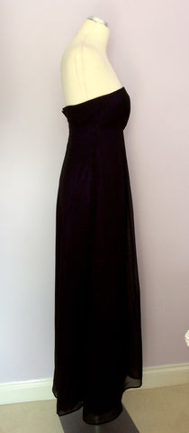 MONSOON BLACK WITH PURPLE LINING STRAPLESS MAXI DRESS SIZE 10 - Whispers Dress Agency - Womens Dresses - 3
