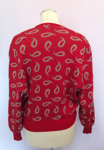 Vintage Jaeger Red & Grey Print Wool Blend Cardigan Size 38" UK M - Whispers Dress Agency - Sold - 2