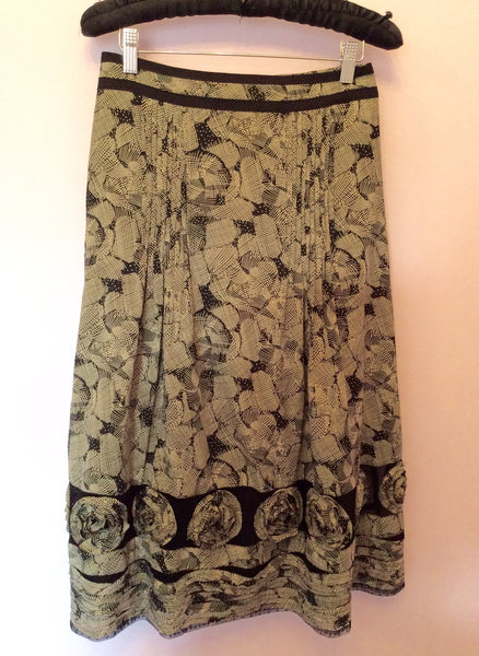 Per Una Black & Beige Print Appliqué Trim Skirt Size 14 - Whispers Dress Agency - Womens Skirts - 1