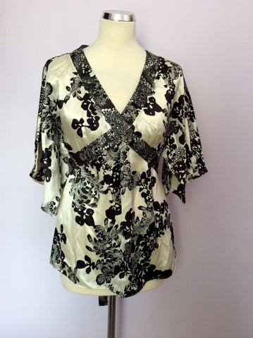 MONSOON BLACK & IVORY FLORAL PRINT SILK TOP SIZE 10 - Whispers Dress Agency - Womens Tops - 1