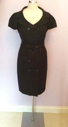 MINUET BLACK DOUBLE BREASTED BUTTON FRONT BELTED DRESS SIZE 12 - Whispers Dress Agency - Womens Dresses - 1