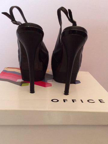 Office Black Leather Platform Sole Slingback Heels Size 5/38 - Whispers Dress Agency - Sold - 3