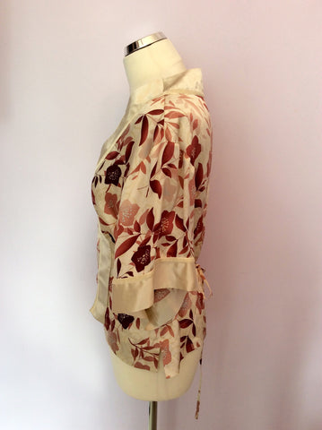 WHISTLES CREAM FLORAL PRINT SILK KIMONO SLEEVE WRAP TOP SIZE 14 - Whispers Dress Agency - Womens Tops - 2