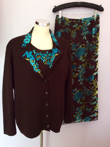 Jacques Vert Brown Embroidered Top, Long Skirt & Cardigan Size 22 - Whispers Dress Agency - Sold - 1