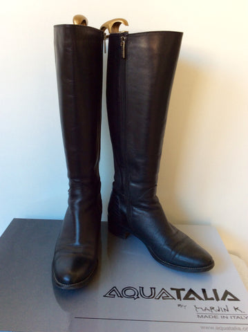 Russell & Bromley Aquatalia Black Leather Quilted Heel Riding Boots Size 6/39 - Whispers Dress Agency - Sold - 1