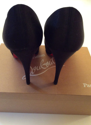 Christian Louboutin Mouskito Black & Red Satin Peeptoe Heels Size 7.5/41 - Whispers Dress Agency - Sold - 4