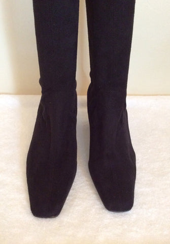 Black Faux Suede Stretch Knee High Boots Size 7/40 - Whispers Dress Agency - Sold - 3